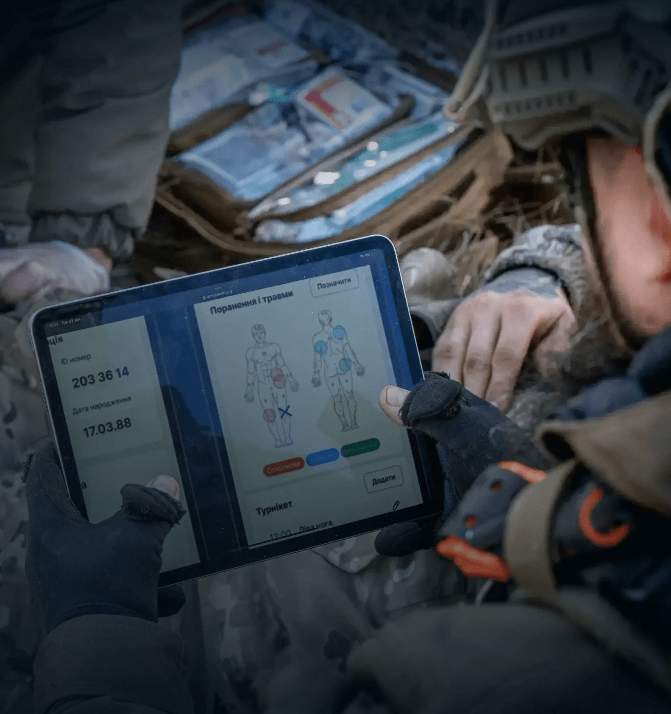 Digital Military Wellness — combat medic tablet with body-injury mapping