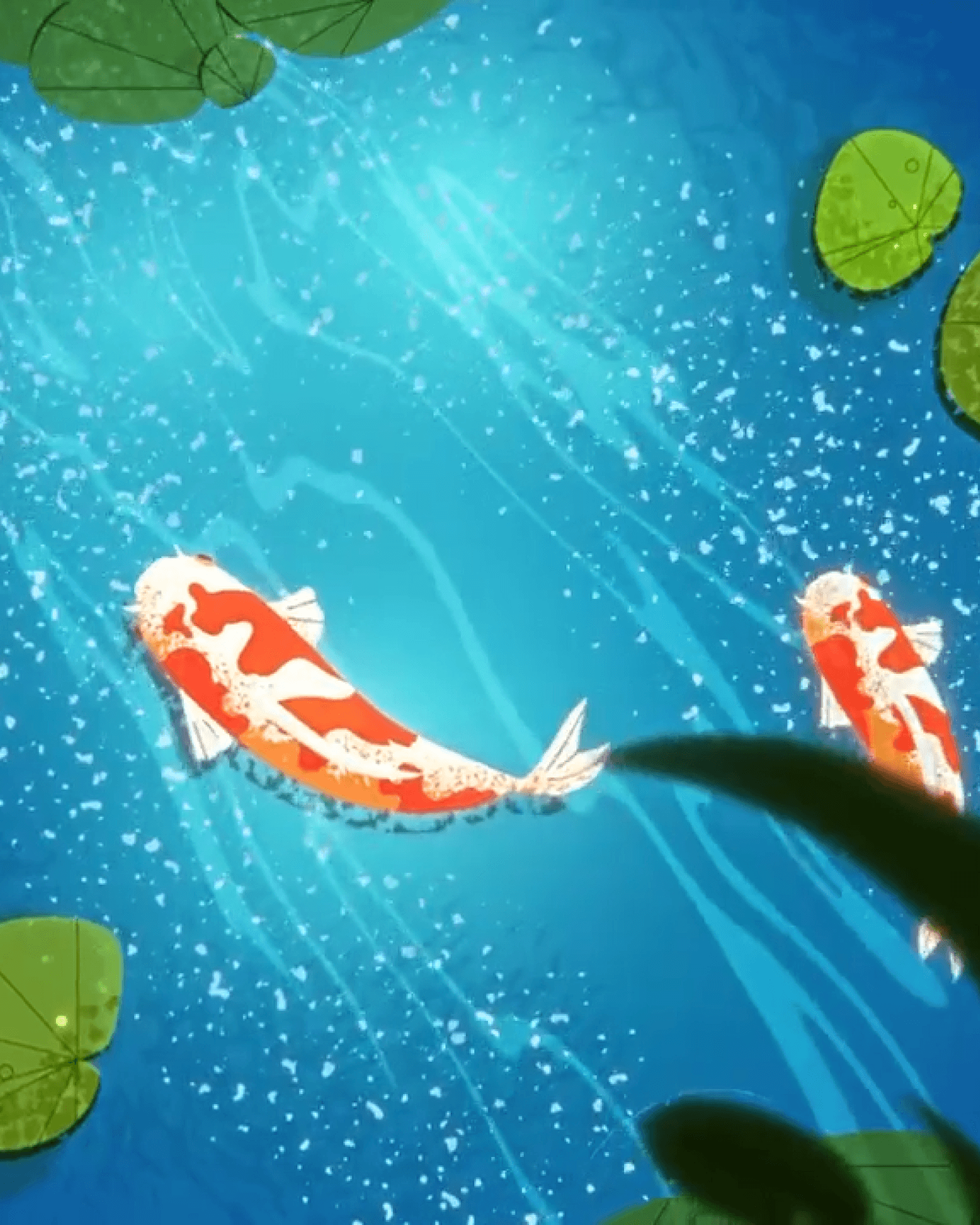 SOLOMIYA mental health app — koi-pond meditation illustration
