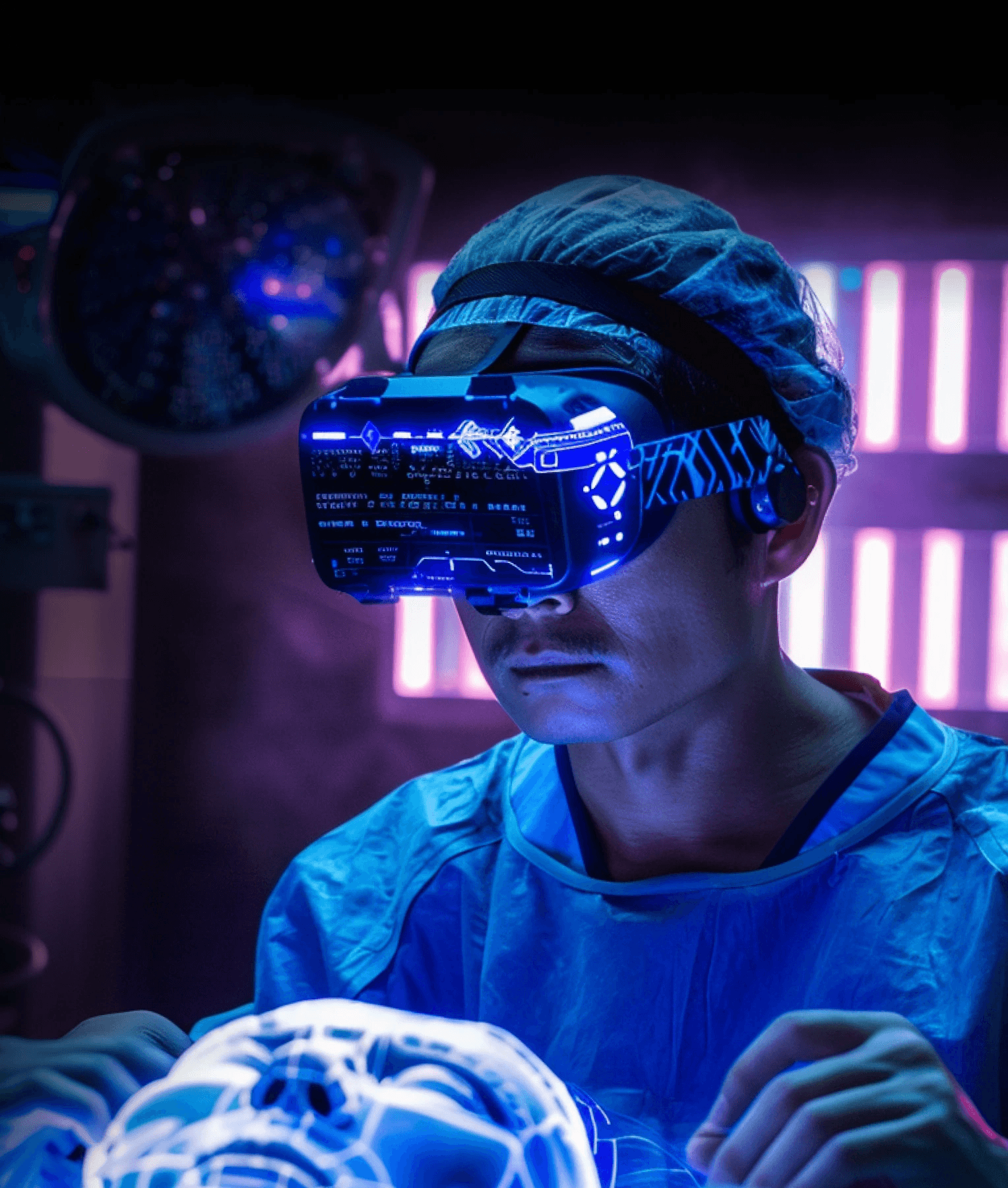 VR Medical Training — surgeon wearing VR headset in simulation