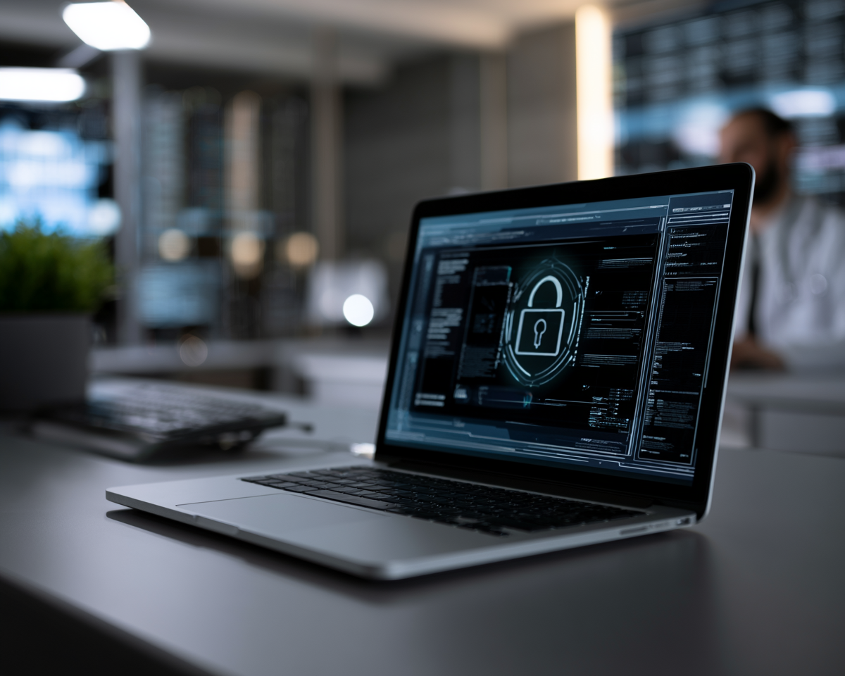 Laptop with security padlock UI — FDA premarket cybersecurity