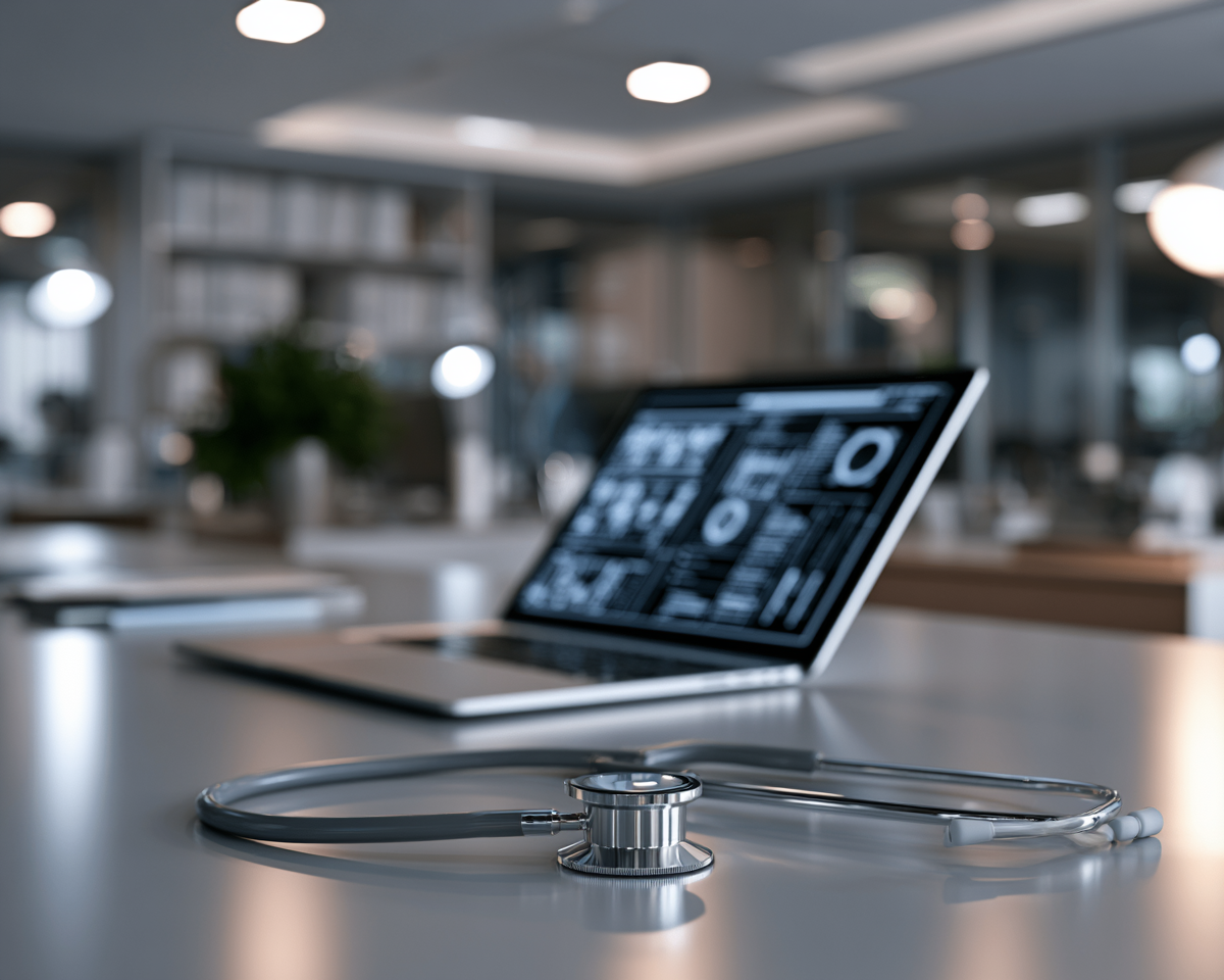 Laptop dashboard with stethoscope — IEC 62304 in practice