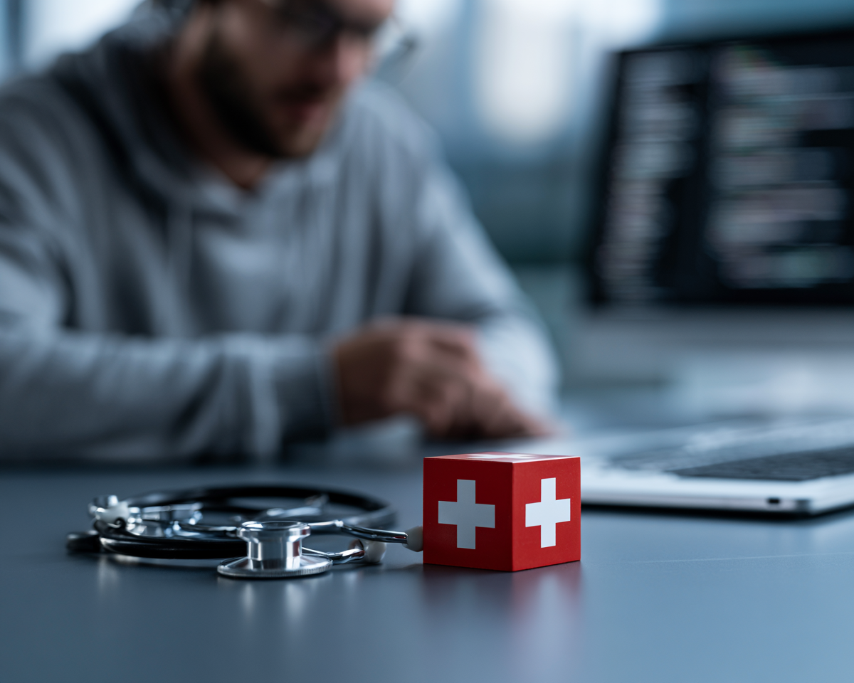 Engineer beside red medical cube — rescue vs rebuild call